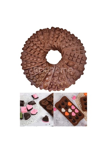 Tilbe Home 6'lı Silikon Dubai Çikolata Kalıbı Çok Figürlü Mini Jelibon Şekilli Buzluk Dondurma Kalıp Kahverengi