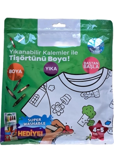Nessiworld Kalem Hediyeli Boyanabilir Tişört 4-5 Yaş Beyaz