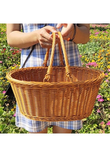 Xiaaokeji El Yapımı Saplı Taklit Rattan Piknik Sepeti Diğer