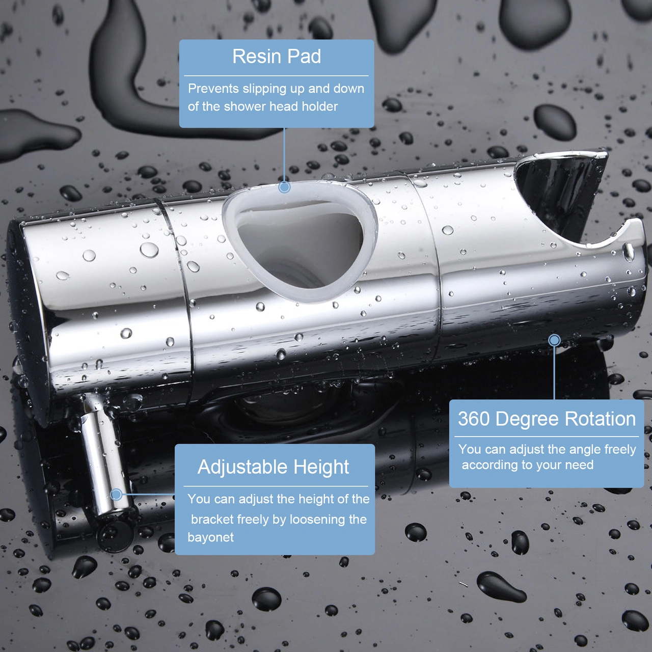 Yunboo Duş Başlığı Tutucusu, 360 Derece Döner, Yükseklik Ayarlanabilir, 19-25mm Boru Çapı, Abs Plastik, Chrome Finish, Banyo Kullanıma Uygun Diğer