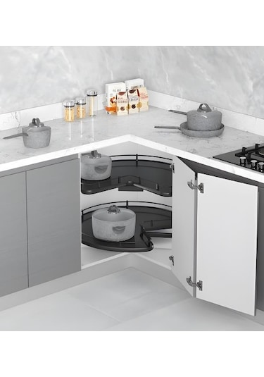 Starax 3051-a Antrasit 3/4 Borusuz Ahşap Tablalı Döner Sepet Takımı Antrasit