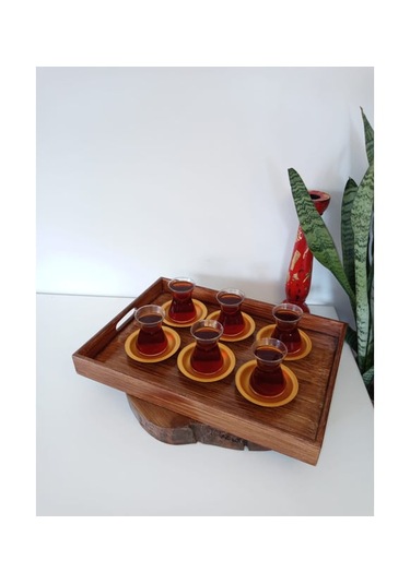 Kahverengi Eskitme Ahşap Dekoratif Kahve, Çay, Söz, Nişan, Sunum , Servis Tepsisi Eskitme Kahverengi