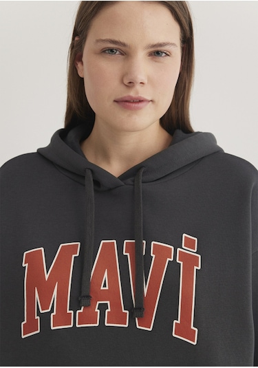 Mavi - Mavi Logo Baskılı Kapüşonlu Gri Sweatshirt 1600361-80106 Gri