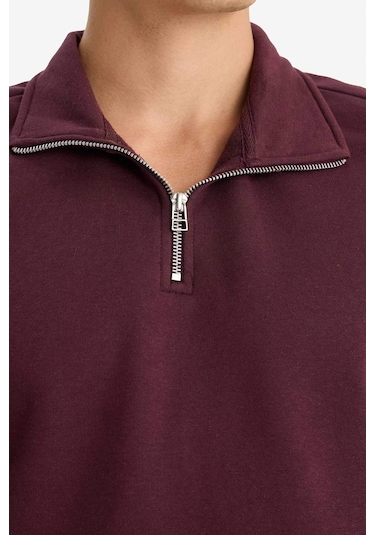 Defacto Regular Fit Dik Yaka Yarım Fermuarlı Basic Düz Sweatshirt X7405az25aubr150 Bordo Defacto Regular Fit Dik Yaka Yarım Fermuarlı Basic Düz Sweatshirt X7405az25aubr150 Bordo