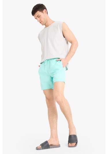 DeFacto Regular Fit Kısa Boy Cepli File Astarlı Beli Bağcıklı Düz Hafif Kumaş Deniz Şortu E5133AXNSGN1101