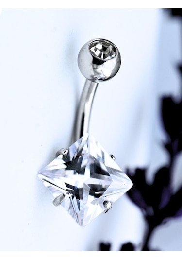 Çift Zirkon Taş Kare Detay Göbek Piercing 316l Cerrahi Çelik-gbkpr74 Çok Renkli