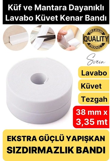 Ekstra Kalın 3.35 Mt Banyo Küvet Duşakabin Mutfak Tezgah Lavabo Su Sızdırmaz Kenar Bandı Beyaz Bant