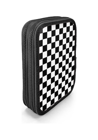 Coral High Siyah Beyaz Dama Desenli Çift Katlı Kalem Çanta 11146 Siyah - Beyaz