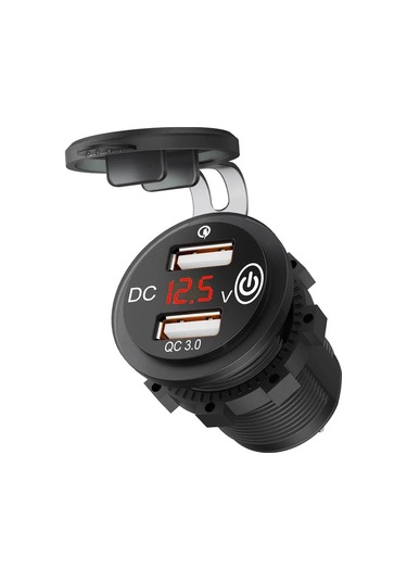 Çift Usb Şarj Cihazı Qc3.0 Modifiye Motosiklet Rv Araba Adaptörü Hızlı C Kırmızı Işık