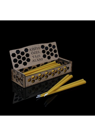 Özel Tasarım Ahşap Kutu İçinde El Yapımı Bal Mumu Seti