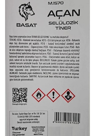 Pamukkale Manas Selülozik Tiner 2.5 Lt