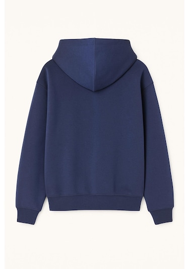 Mixray 2023 Unisex 3iplik Basic Polarlı Fermuarlı Sweatshirt Hoodie İndigo