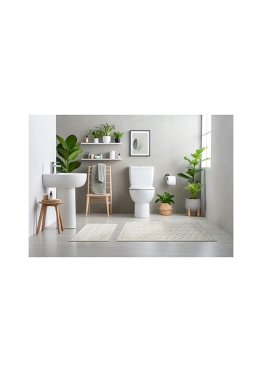 2 Li Bukle Banyo Takımı Banyo Tekstili/modern/doğal/sade/şık Kaymaz Taban -793 White1