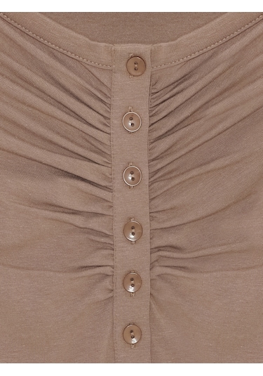 Dilvin 32661 Düğme Detaylı Bodysuit-vizon Vizon