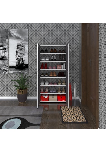 Kenzlife Ayakkabılık Ayakkabı Dolabı Kilitli Gutan Gri 140 70 32 Kapaklı Ofis Dolabı İki Bölme