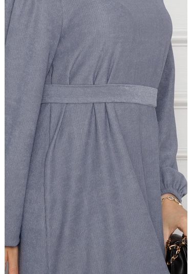 Eteği Desenli Karin Elbise-gri-4273-gri Gri