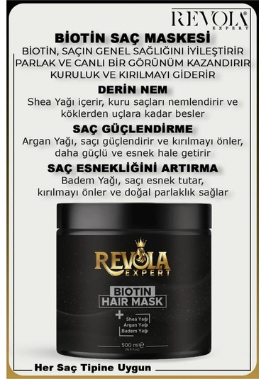 Revola Expert Shea Agan Badem Yağlı Saç Maskesi 500 Ml Biotin