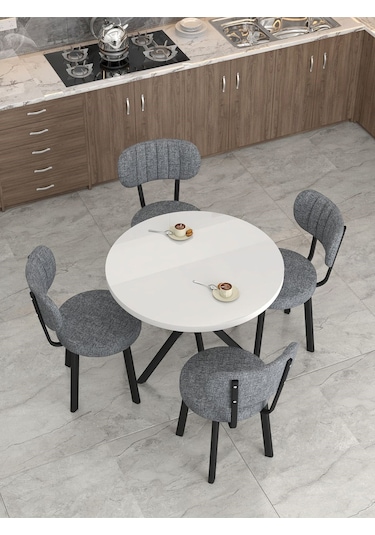 Azra Serisi Beyaz 90 Cm Sabit Yuvarlak Masa, Mutfak Masa Takımı 4 Sandayeli - Koyu Gri Koyugri Azra Serisi Beyaz 90 Cm Sabit Yuvarlak Masa, Mutfak Masa Takımı 4 Sandayeli - Koyu Gri Koyugri