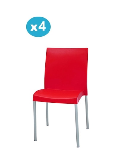 Omnipazar Mt-cf875 Vortice Plastik Bahçe Balkon Sandalye 4'lü Set Kırmızı