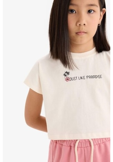 DeFacto Kız Çocuk 2'li Takım Baskılı Kısa Kollu Tişört Beli Lastikli Şort E3819A825SMER233 Ekru DeFacto Kız Çocuk 2'li Takım Baskılı Kısa Kollu Tişört Beli Lastikli Şort E3819A825SMER233 Ekru