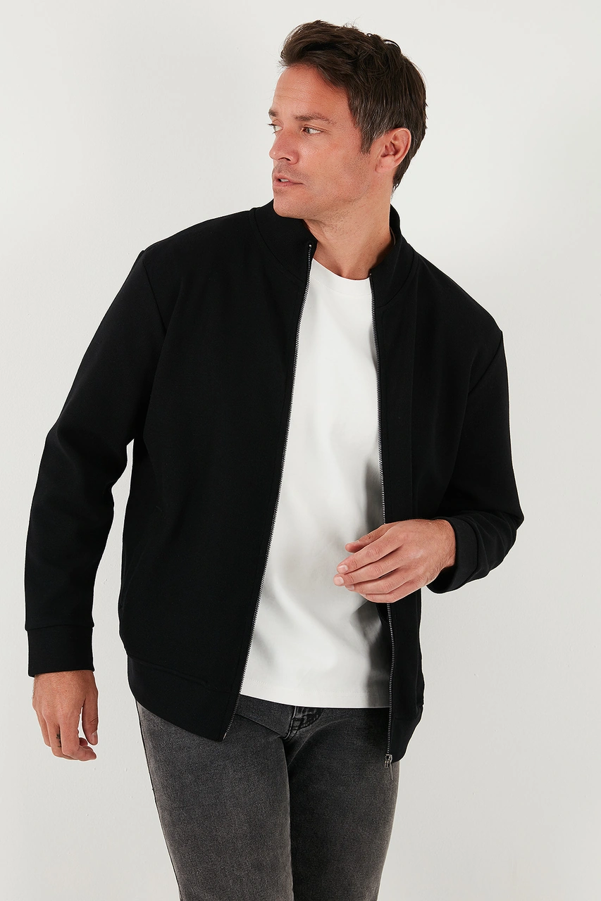 Buratti Pamuklu Regular Fit Dik Yaka Fermuarlı Erkek Hırka 5901077 Siyah