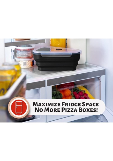 Monyee Silikon Pizza Saklama Kutusu - Yeniden Kullanılabilir, 5 Bölmeli, Mikrodalga Uyumlu, Bulaşık Makinesi Güvenli, Siyah Siyah