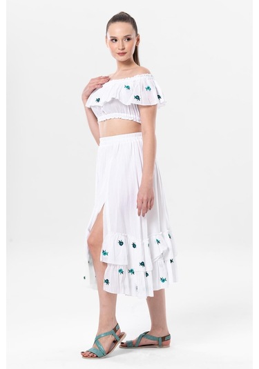 Lavinya Vual Lastik Detaylı Nakışlı Yazlık Crop Bluz Beyaz Byz-beyaz Beyaz