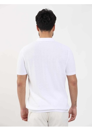 Dufy Beyaz Erkek Slim Fit Balıksırtı Desenli Polo Yaka Kazak - 104551-beyaz Beyaz