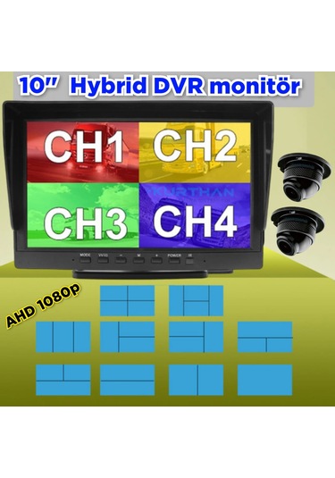 2 Adet Ahd 1080p Ultra Mini Kamera Ve 10 İnç Dvr Monitör Set 12 V