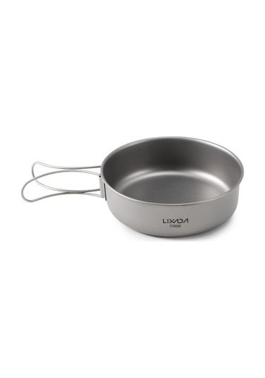 Açık Kamp Yürüyüş Pikniği İçin Katlanabilir Kulplu Ultralight Titanyum Yemek Kasesi Tavası 1pcs M Gri