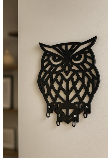 Baykuş Figürlü Duvar Anahtarlık Askısı Siyah - Beyaz