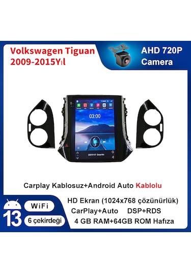Volkswagen Tiguan 2009-2015 Yıl Tesla Multimedya 4-64 Gb Navigasy