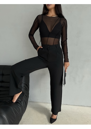 Kadın Palazzo Pantolon Oversize Kesim Siyah