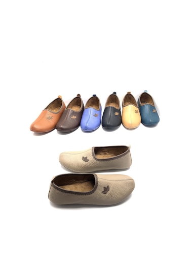 Hakiki Deri Hac Umre Tavaf Patiği Ve Ev Ayakkabısı Bej