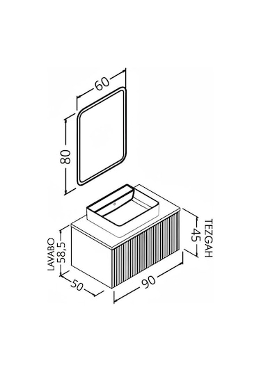 Osloorz 90 Cm Antrasit Lavabolu Banyo Dolabı - Kaman Ceviz / Antrasit Kaman Ceviz