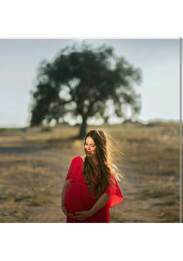 Modalabio Moda Labio- Babyshower Melek Kol Hamile Elbisesi Kırmızı
