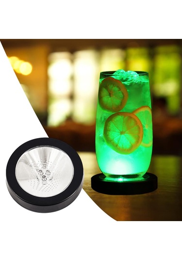 Suntek Işıklı Coaster Kokteyl Şişe Tabanı İçecekler Ev Pil Siyahı Siyah