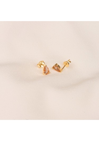 Altın Küpe - 14 Ayar Altın Damla Desenli Zultanit Taşlı Küpe Sarı