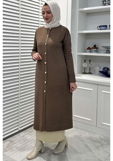 Manolya Sütlü Kahve Triko Hırka Çok Renkli