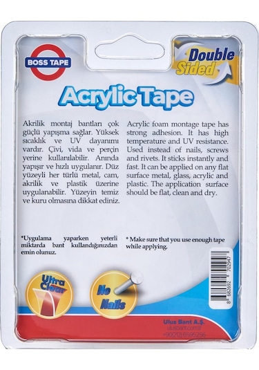 Şeffaf Çift Taraflı Akrilik Montaj Bandı-18 MM/2mt