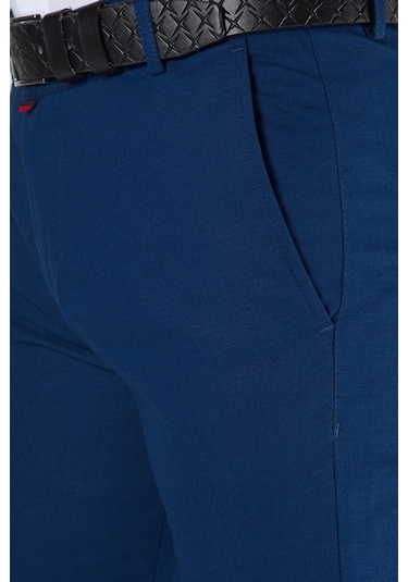 Erkek Slim Fit Petekli Italyan Kesim Keten Pantolon 21k-2200420-6 Sax Sax
