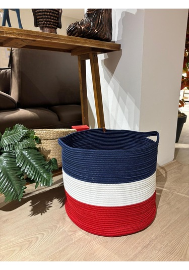 Tommy 45x35 Jüt Pamuklu Büyük Boy Sepet, Battaniye, Oyuncak Sepeti Lacivertkırmızı