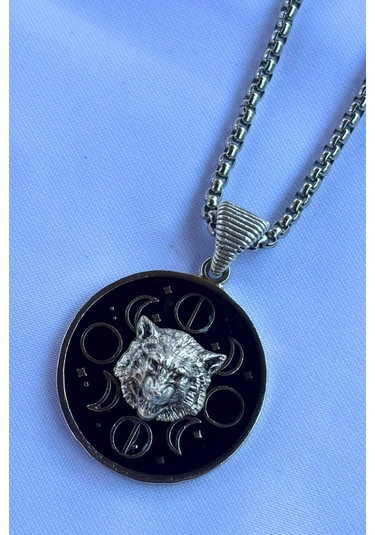 Kurt Ayın Evreleri El İşçiliği Paslanmaz Çelik Zincir Erkek Kolye Gümüş