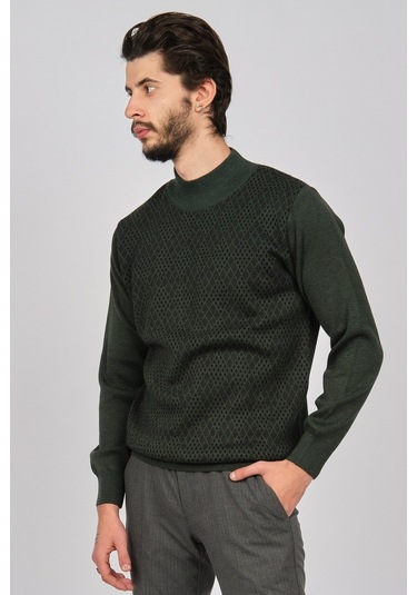 Woolman Erkek Desenli Yarım Balıkçı Yün Kazak 1571054 Yeşil Yeşil Beyaz