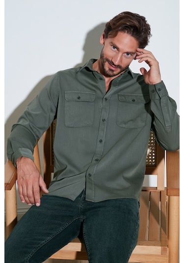 Buratti Pamuklu Çift Cepli Regular Fit Erkek Gömlek Cf25W128858 Haki