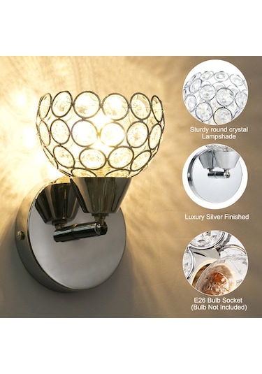 Ranyeek Gümüş Metal Kristal Duvar Lambası, E26 Yuva, 110-130v, Ev Odaları İçin, Aydınlatma Aleti Işık Kaynağı Hariç Gümüş