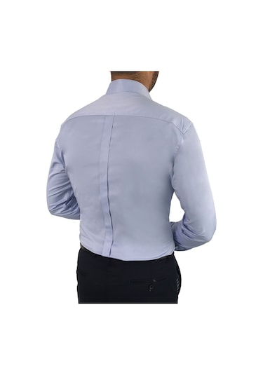 Italyan Stil Slim Fit Sivri Yaka Saten Erkek Gömlek Mavi T7215