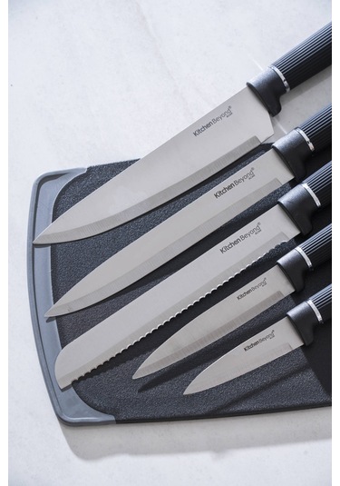 Cooper 12 Parça Standlı Kesme Tahtası Servis Ve Bıçak Seti Siyah