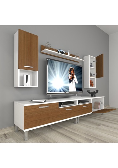 Decoraktiv Eko 5220da Slm Krom Ayaklı Tv Ünitesi Tv Sehpası Beyaz - Ceviz