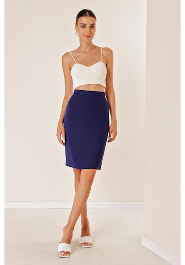 Astarlı İthal Krep Küp Etek - 34098 - İndigo